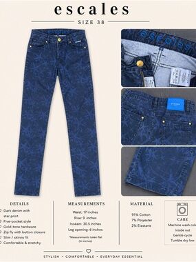 ESCALE Navy Star-Print Skinny Jeans
